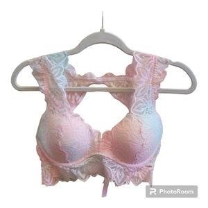 Victorias Secret Pink Date Push Up Rainbow Pastel Lacy Racerback Bralette Size M